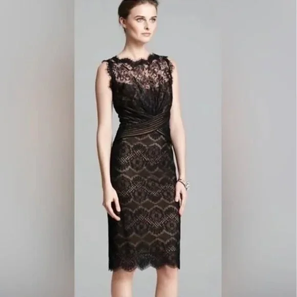 Tadashi Shoji Chantilly Lace Boatneck Sheath Midi Dress sz12 - Picture 2 of 16